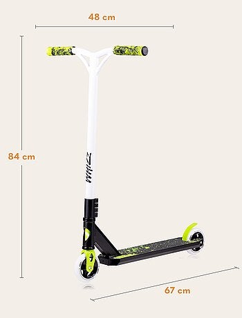 Patinete acrobático LIONELO Whizz - Capacidad de 100 kg - Manillar ancho - Rodamientos ABEC-9 - Negr
