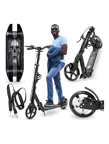 Patinete adulto y juvenil de aluminio plegable skyline con suspensión, frenos y ruedas grandes