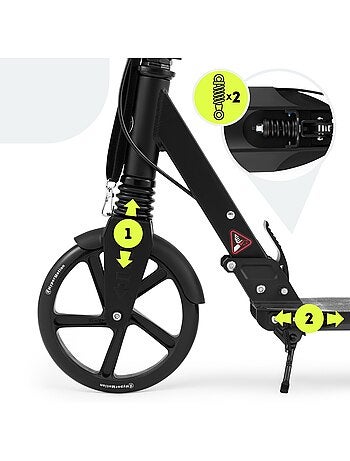 Patinete adulto y juvenil de aluminio plegable skyline con suspensión, frenos y ruedas grandes