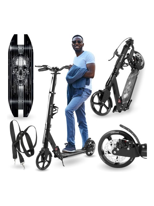 Patinete adulto y juvenil de aluminio plegable skyline con suspensión, frenos y ruedas grandes - Kiabi