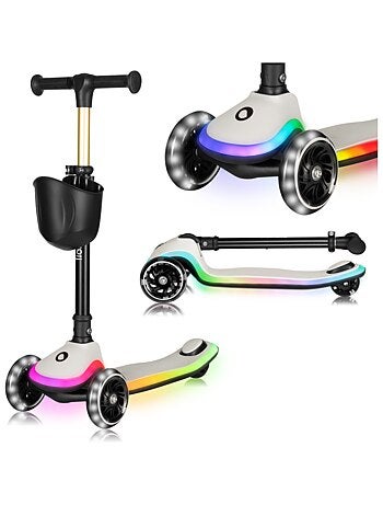 Patinete de 3 ruedas LIONELO Mey - Ruedas iluminadas - Plegable - Altura ajustable - Cesta incluida