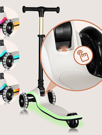 Patinete de 3 ruedas LIONELO Mey - Ruedas iluminadas - Plegable - Altura ajustable - Cesta incluida