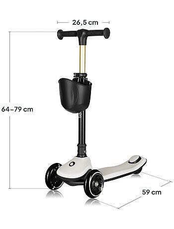 Patinete de 3 ruedas LIONELO Mey - Ruedas iluminadas - Plegable - Altura ajustable - Cesta incluida