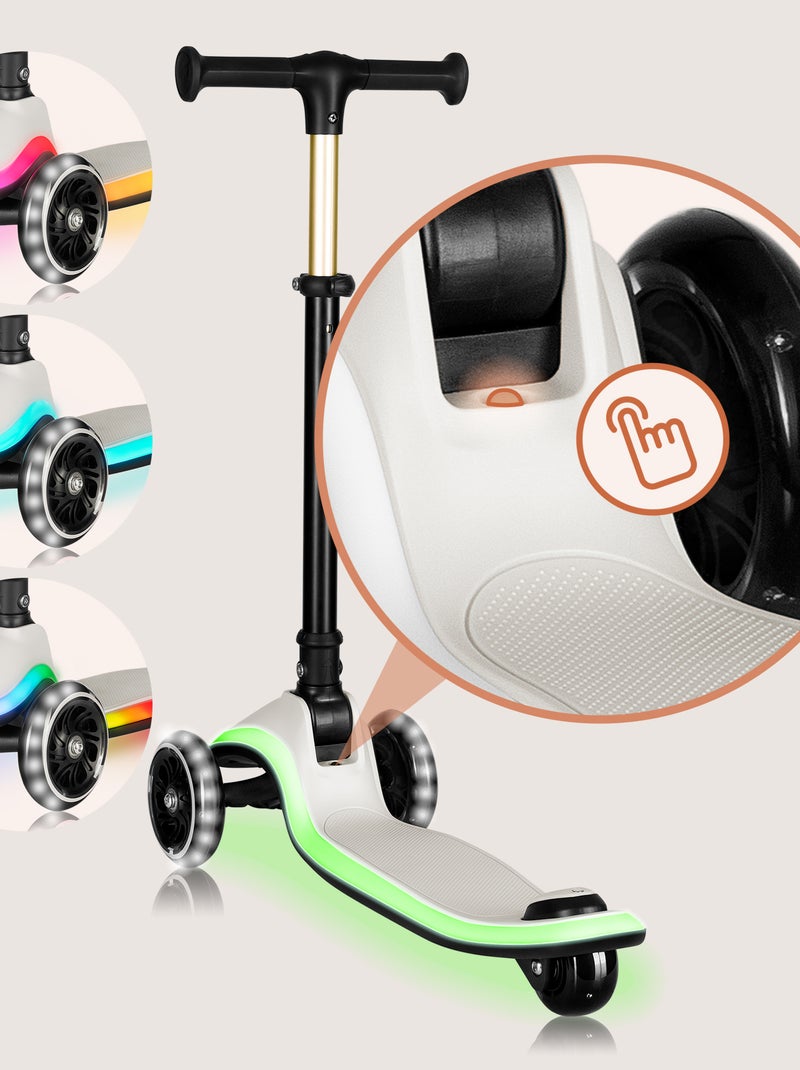Patinete de 3 ruedas LIONELO Mey - Ruedas iluminadas - Plegable - Altura ajustable - Cesta incluida Beige - Kiabi