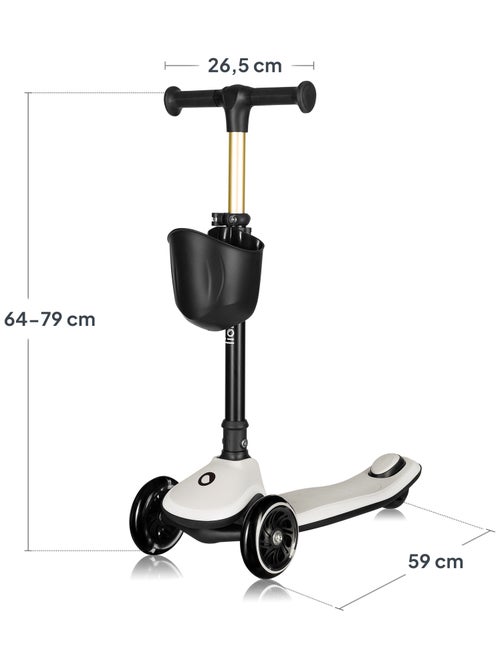 Patinete de 3 ruedas LIONELO Mey - Ruedas iluminadas - Plegable - Altura ajustable - Cesta incluida - Kiabi