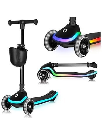 Patinete de 3 ruedas LIONELO Mey - Ruedas iluminadas - Plegable - Altura ajustable - Cesta incluida