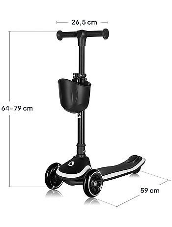 Patinete de 3 ruedas LIONELO Mey - Ruedas iluminadas - Plegable - Altura ajustable - Cesta incluida