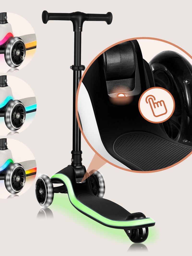 Patinete de 3 ruedas LIONELO Mey - Ruedas iluminadas - Plegable - Altura ajustable - Cesta incluida Negro - Kiabi