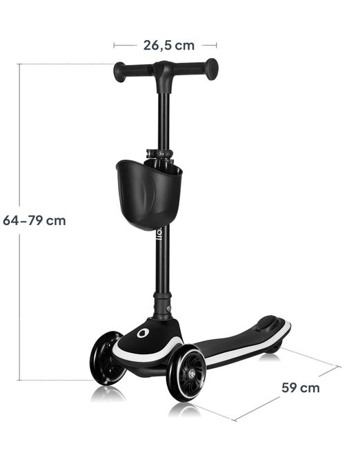 Patinete de 3 ruedas LIONELO Mey - Ruedas iluminadas - Plegable - Altura ajustable - Cesta incluida - Kiabi