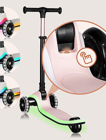 Patinete de 3 ruedas LIONELO Mey - Ruedas iluminadas - Plegable - Altura ajustable - Cesta incluida