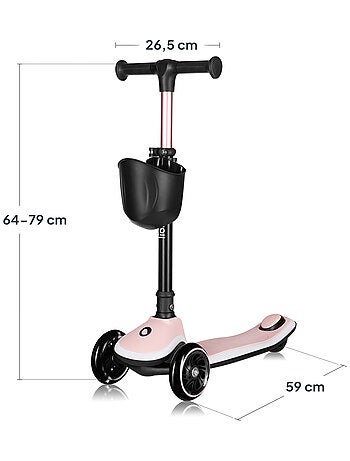 Patinete de 3 ruedas LIONELO Mey - Ruedas iluminadas - Plegable - Altura ajustable - Cesta incluida