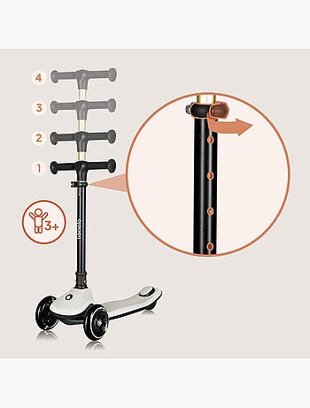 Patinete infantil con casco LIONELO Mey - 3 ruedas con luces - Plegable - Altura ajustable