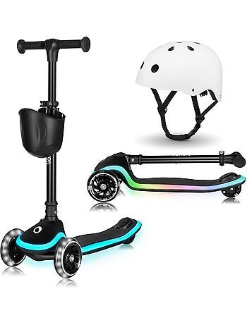 Patinete infantil con casco LIONELO Mey - 3 ruedas con luces - Plegable - Altura ajustable