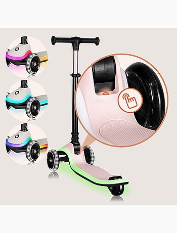 Patinete infantil con casco LIONELO Mey - 3 ruedas con luces - Plegable - Altura ajustable