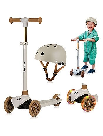Patinete infantil LIONELO Jessy con casco - Ruedas iluminadas - 3 ruedas - Altura regulable