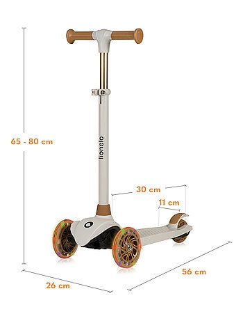 Patinete infantil LIONELO Jessy con casco - Ruedas iluminadas - 3 ruedas - Altura regulable