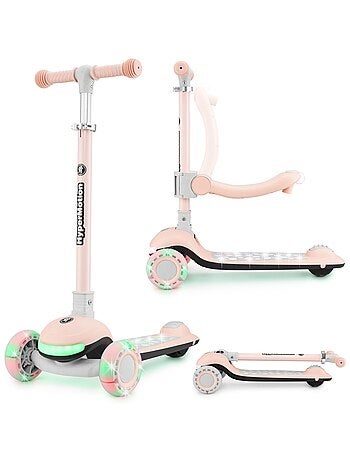 Patinete LED rosa con asiento plegable ajustable HyperMotion