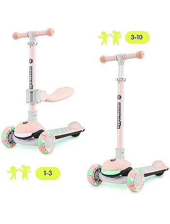 Patinete LED rosa con asiento plegable ajustable HyperMotion