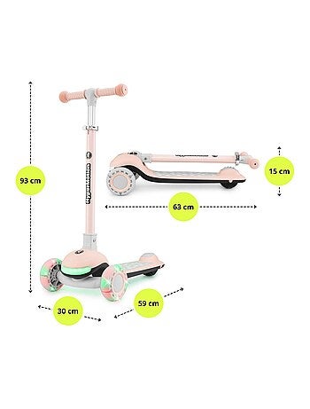 Patinete LED rosa con asiento plegable ajustable HyperMotion
