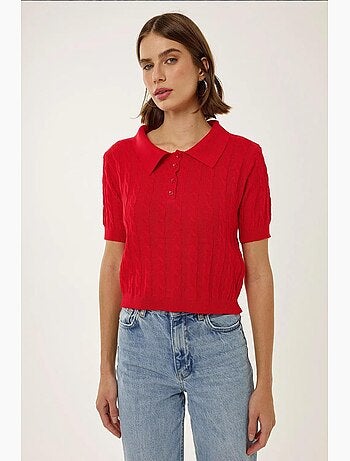 Patrón de top de punto con cuello camisero y trenza de pelo hiccup