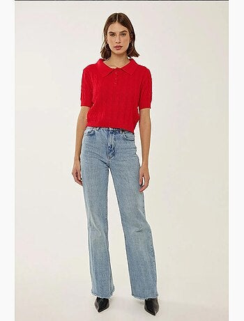 Patrón de top de punto con cuello camisero y trenza de pelo hiccup