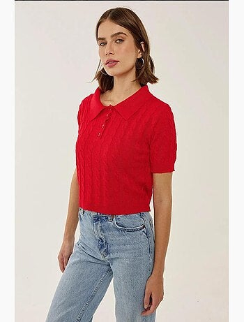 Patrón de top de punto con cuello camisero y trenza de pelo hiccup