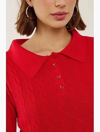 Patrón de top de punto con cuello camisero y trenza de pelo hiccup