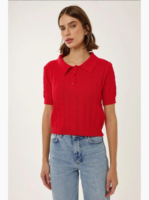 Patrón de top de punto con cuello camisero y trenza de pelo hiccup - Kiabi Patrón de top de punto con cuello camisero y trenza de pelo hiccup - Kiabi
