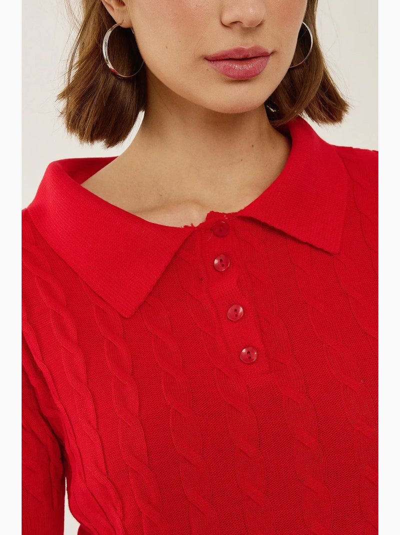 Patrón de top de punto con cuello camisero y trenza de pelo hiccup Rojo - Kiabi