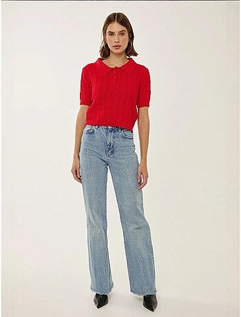 Patrón de top de punto con cuello camisero y trenza de pelo