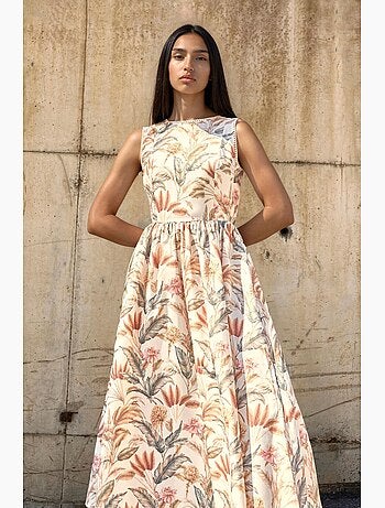 Patterned a-line midi dress with crew neck hiccup
