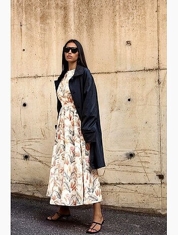 Patterned a-line midi dress with crew neck hiccup