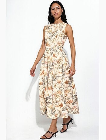 Patterned a-line midi dress with crew neck hiccup