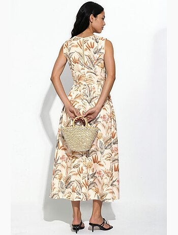 Patterned a-line midi dress with crew neck hiccup