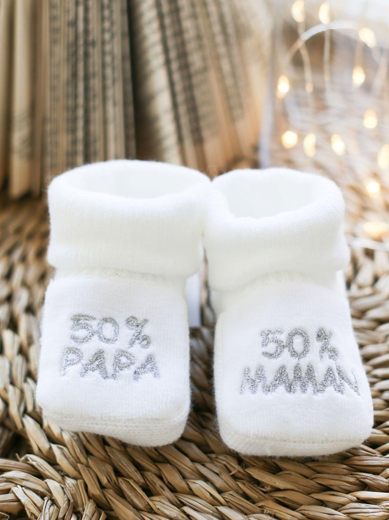 Patucos de nacimiento - mensaje: 50% mamá 50% papá Blanco - Kiabi