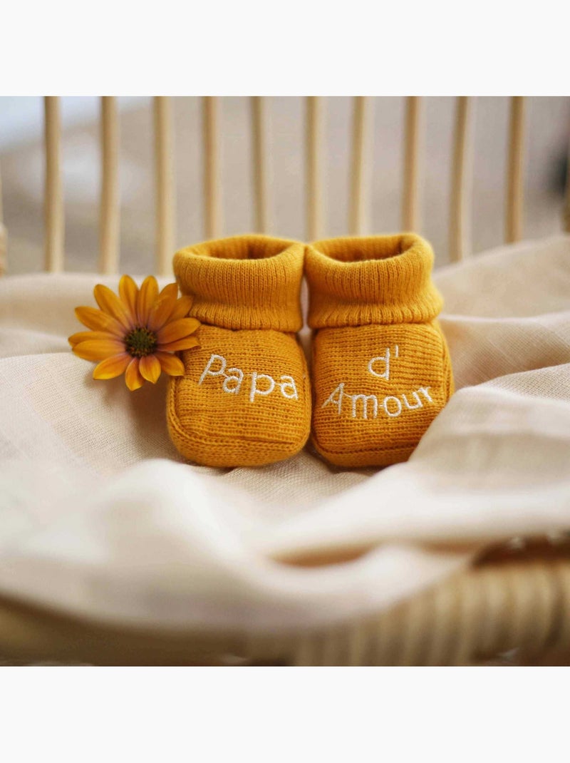 Patucos de nacimiento - mensaje papá de amor Amarillo dorado - Kiabi