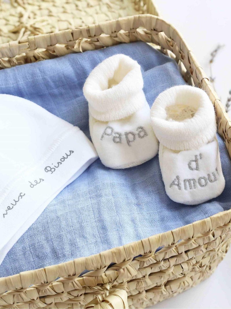 Patucos de nacimiento - mensaje Papá de Amor Blanco - Kiabi