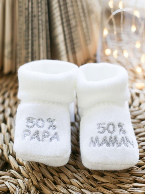 Patucos de recién nacido - mensaje: 50% mamá, 50% papá - Kiabi Patucos de recién nacido - mensaje: 50% mamá, 50% papá - Kiabi