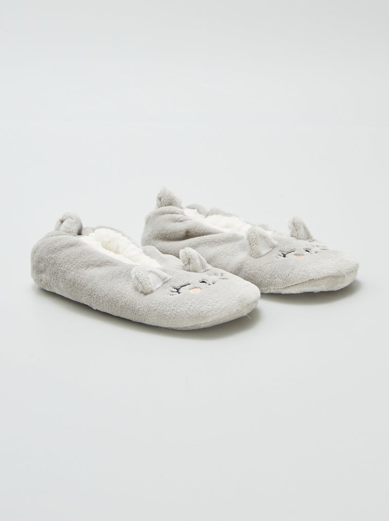 Patucos de tejido polar con detalle de 'gato' GRIS - Kiabi