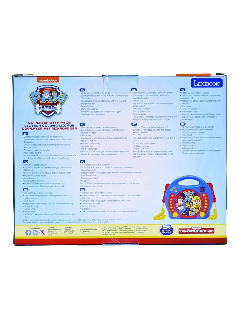 Paw Patrol Reproductor de CD puertoátil con 2 micrófonos Sing Along Azul - Kiabi