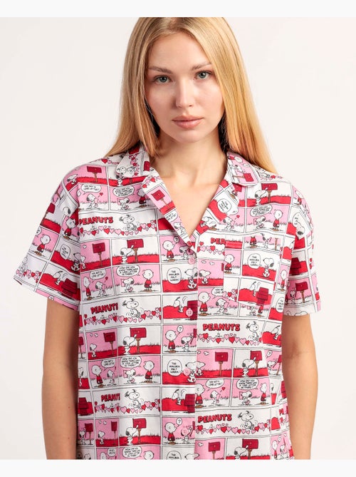 PEANUTS Pijama Abierto Manga Corta Love Valentines para Mujer - Kiabi PEANUTS Pijama Abierto Manga Corta Love Valentines para Mujer - Kiabi