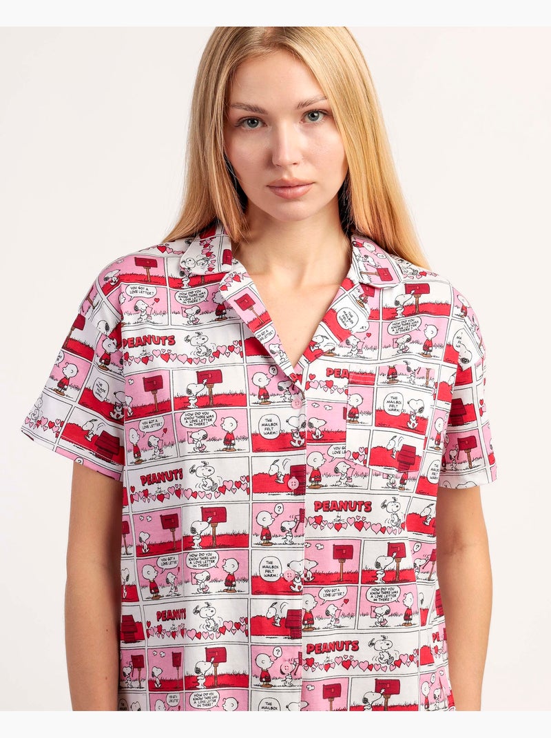 PEANUTS Pijama Abierto Manga Corta Love Valentines para Mujer Rojo - Kiabi