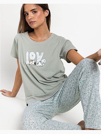 PEANUTS Pijama Manga Corta Love Green para Mujer