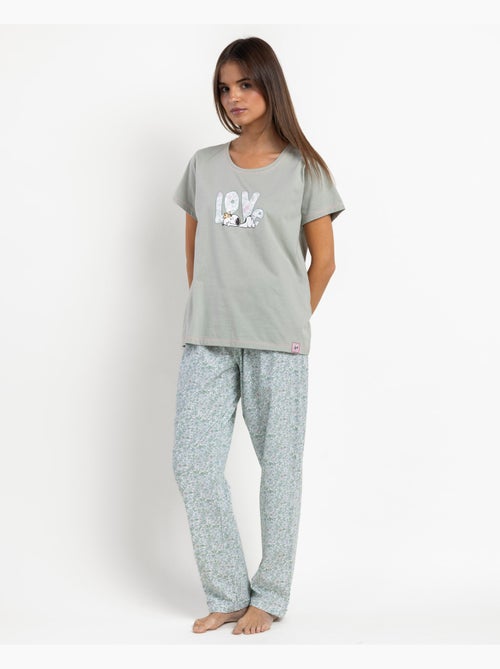 PEANUTS Pijama Manga Corta Love Green para Mujer - Kiabi PEANUTS Pijama Manga Corta Love Green para Mujer - Kiabi