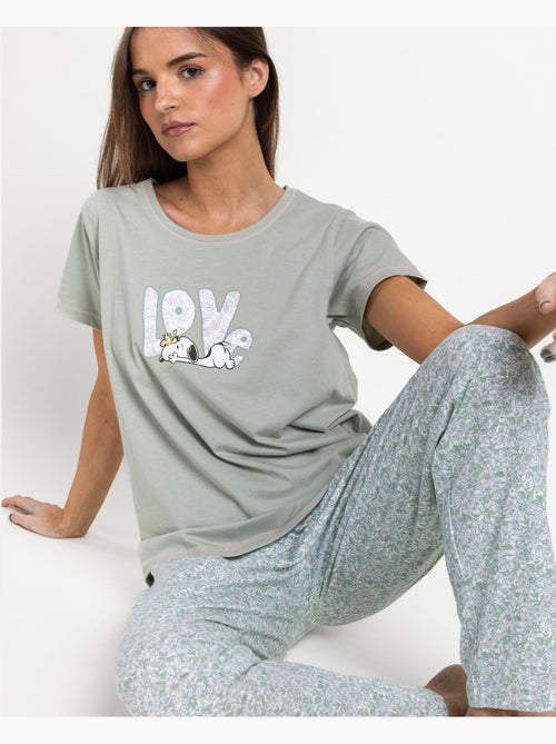 PEANUTS Pijama Manga Corta Love Green para Mujer - Kiabi PEANUTS Pijama Manga Corta Love Green para Mujer - Kiabi