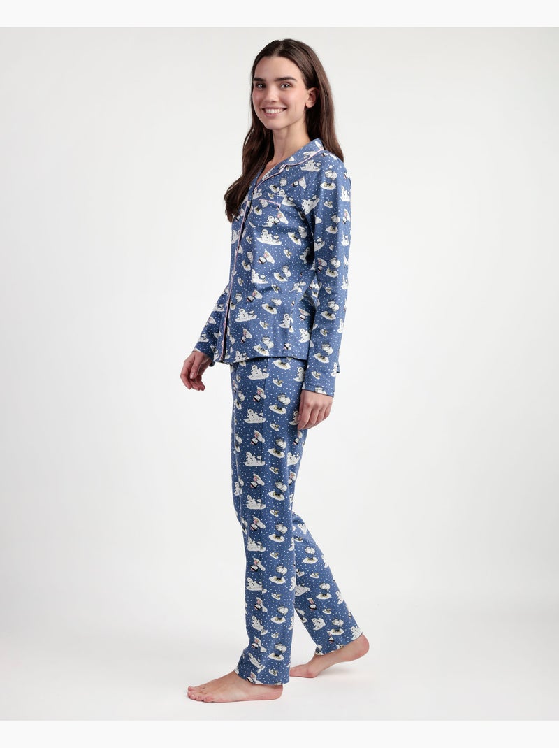 PEANUTS Pijama Manga Larga Abierto Snow Drift para Mujer Azul - Kiabi
