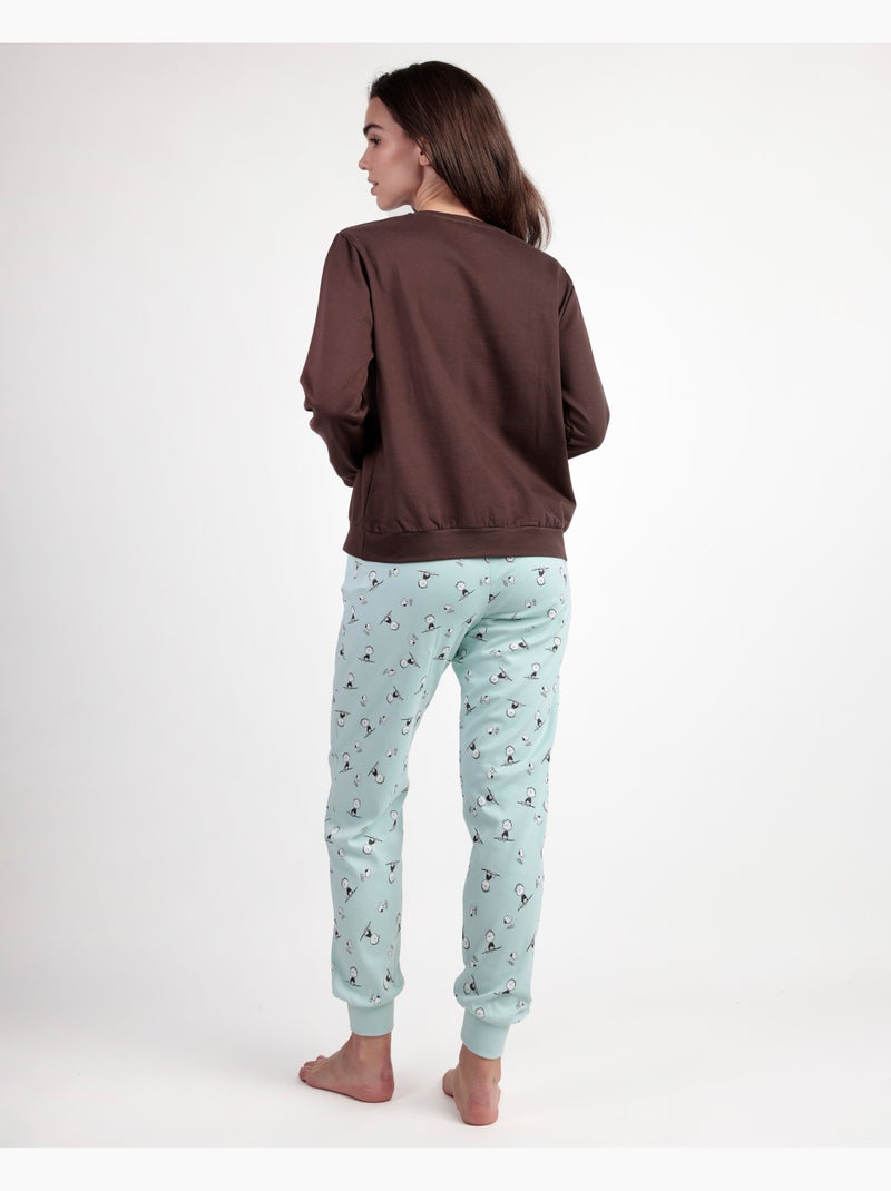 PEANUTS Pijama Manga Larga Felpa Sleep Society para Mujer Marrón chocolate - Kiabi