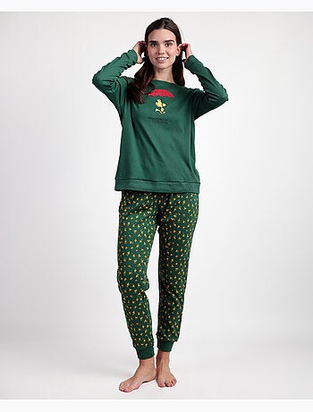 PEANUTS Pijama Manga Larga Green Classic Peanuts para Mujer