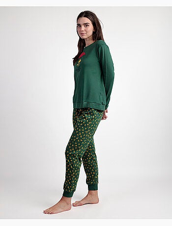 PEANUTS Pijama Manga Larga Green Classic Peanuts para Mujer