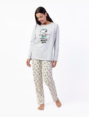 PEANUTS Pijama Manga Larga Grey Summer Break para Mujer